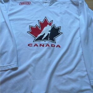 Bauer White Canada Hockey Jersey with Red and Black Maple Logo